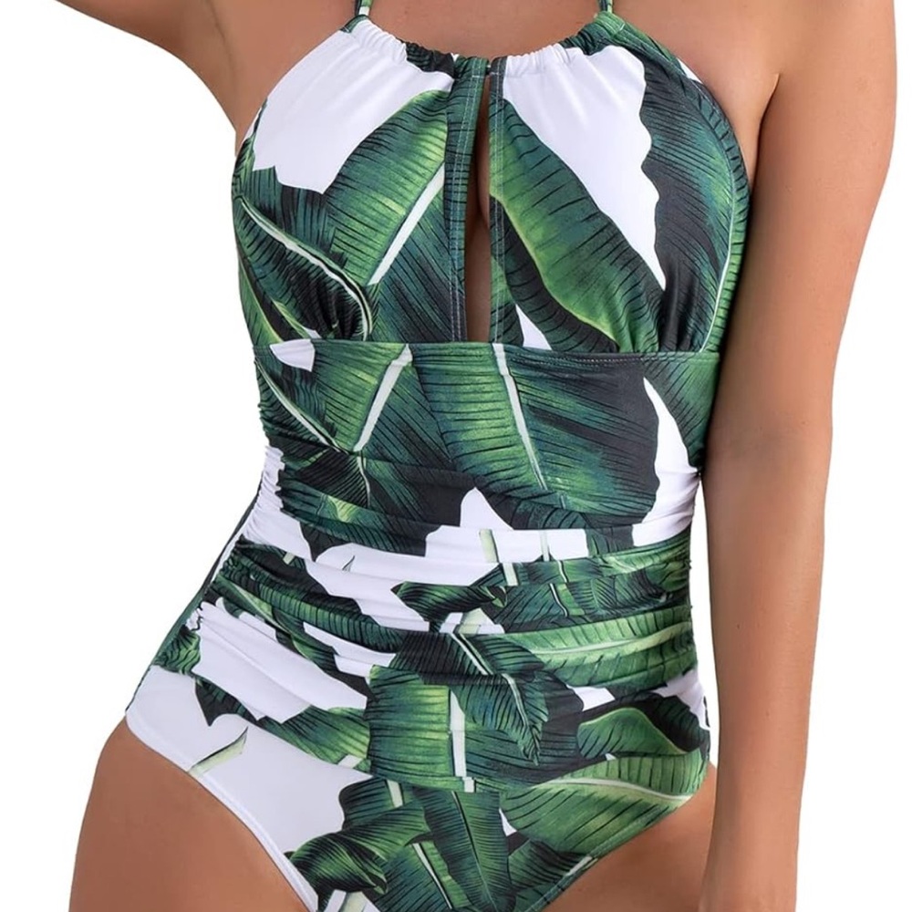 Green Leaf Print Swimsuit